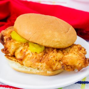 chick fil a chicken sandwich copycat from the side on a plate square