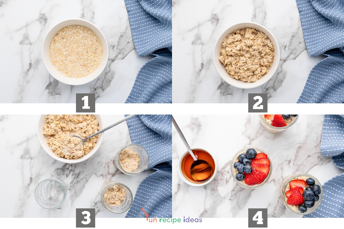 steps 1-4 of making overnight oats.